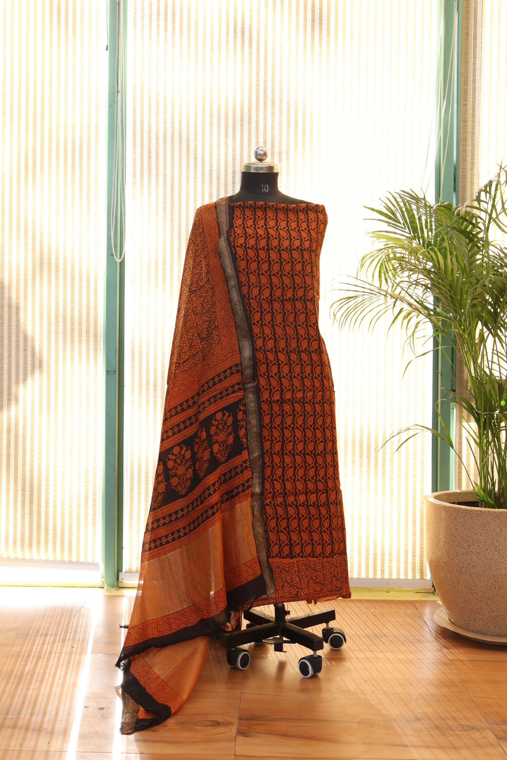 Orange Bagh Print Suit