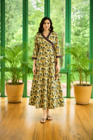 Cream Floral Wrap Anarkali Dress