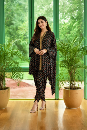 Black Printed Kaftan Co-ord Set