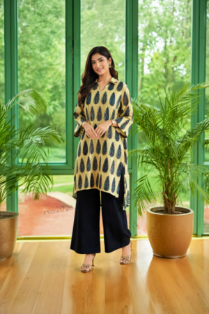 Beige Printed Kurta Palazzo Set