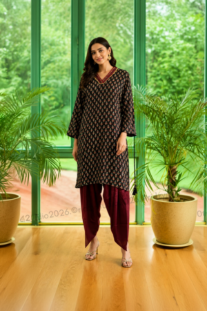 Black Printed Kurta Dhoti Set