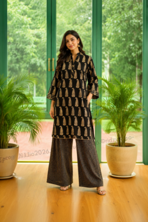 Black Printed Kurta Palazzo Set