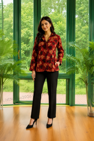 Black & Red Printed Blazer