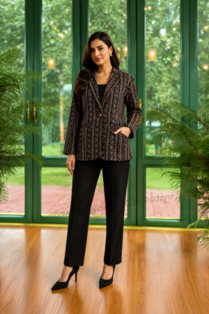 Black Printed Blazer